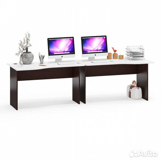 Два стола письменных Мебельный Двор мд 1.04 цвет венге/белый шагрень, шхгхв 260х75х74 см