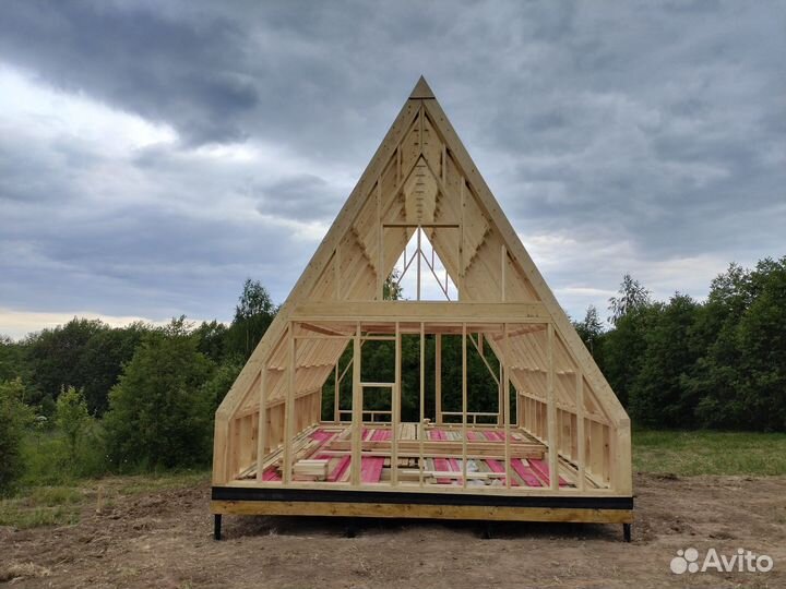 А фрейм с аттиковой стеной (каркас) (A-frame) 6*6