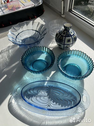 Салатники, цветная винтажная стеклянная посуда