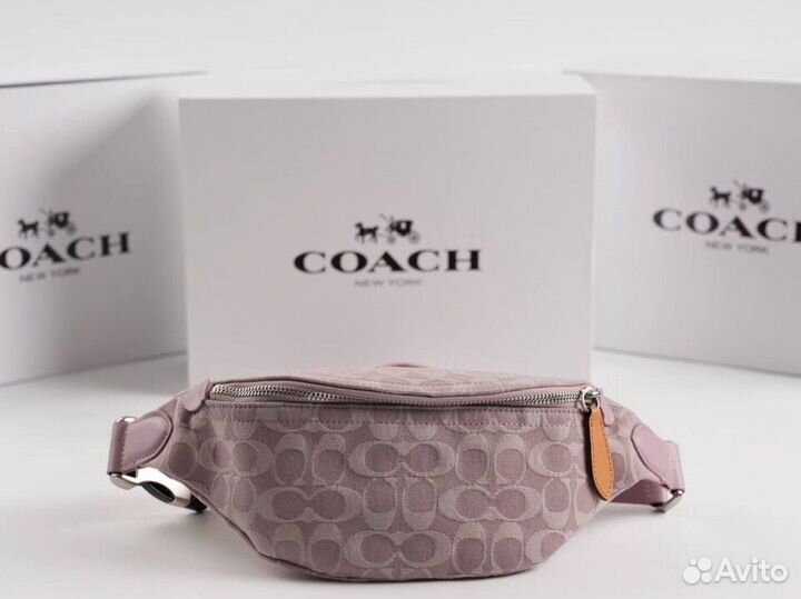 Сумка поясная женская Coach розовая