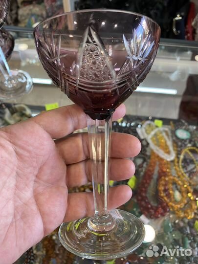 Винтажные бокалы цветной чешский хрусталь