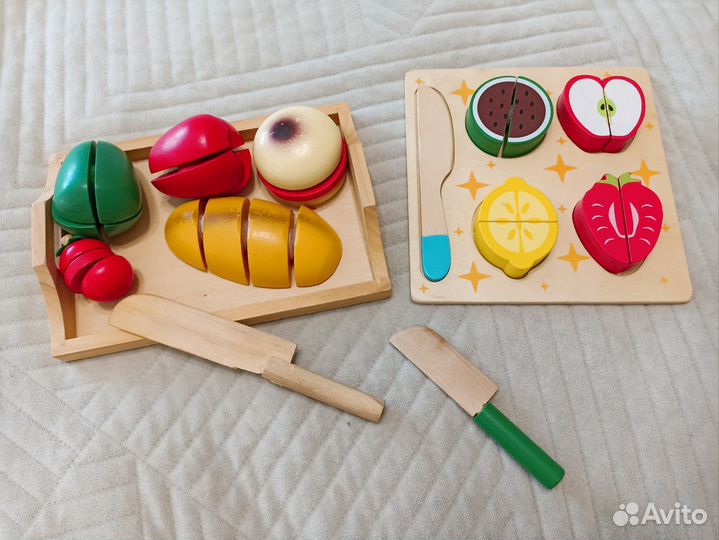 Деревянные игрушки, тортик на магнитах, поп-труба