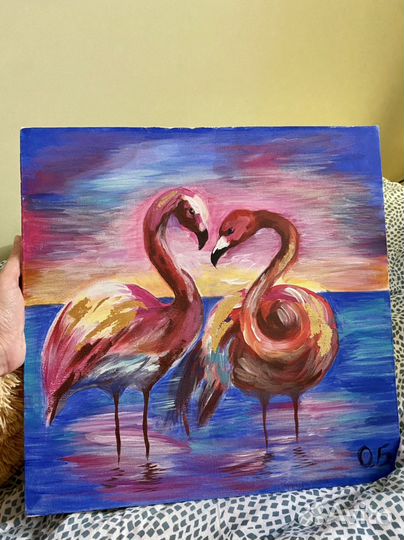 Картина на холсте, масло, Розовые фламинго