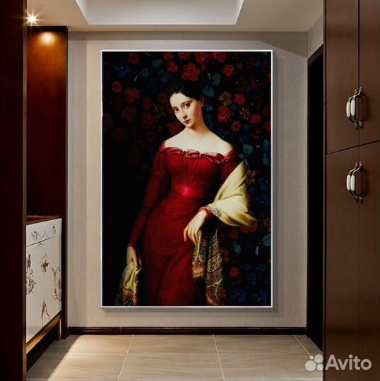 Винтажная картина маслом портрет девушки