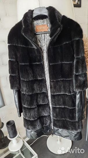 Оригинальная натур.норковая шуба с кожаными вставк