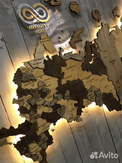 Карта России из дерева, панно на стену