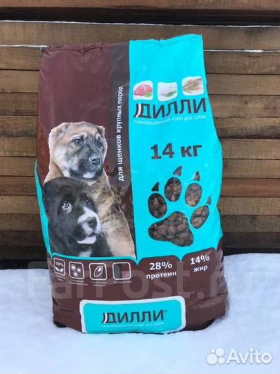 Корм сухой «Дилли» для щенков крупных пород 14 кг