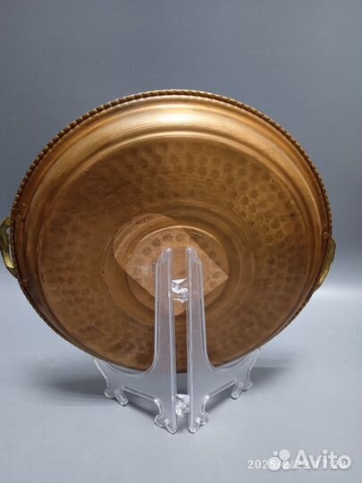 Медный поднос с ручками 22 см
