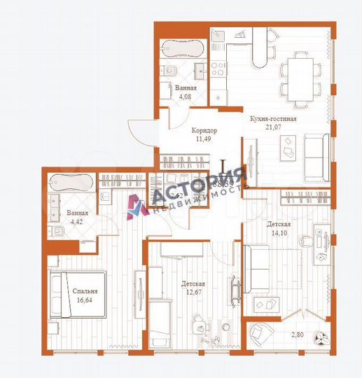 3-к. квартира, 88,4 м², 1/16 эт.