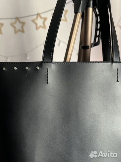 Сумка шоппер из экокожи, черная, на молнии