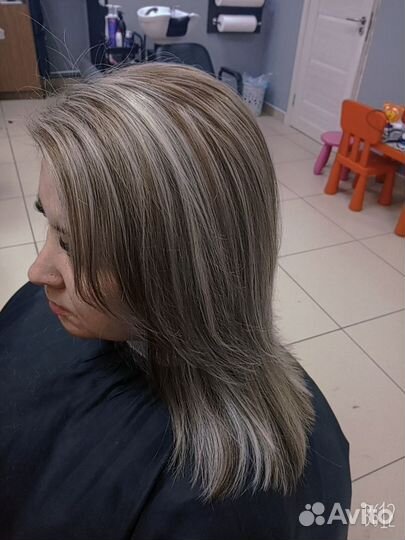 Окрашивание волос в 1 тон, сложное, мелирование