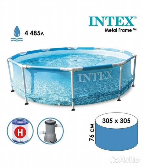 Бассейн 305*76см с фильтром Intex Beachside