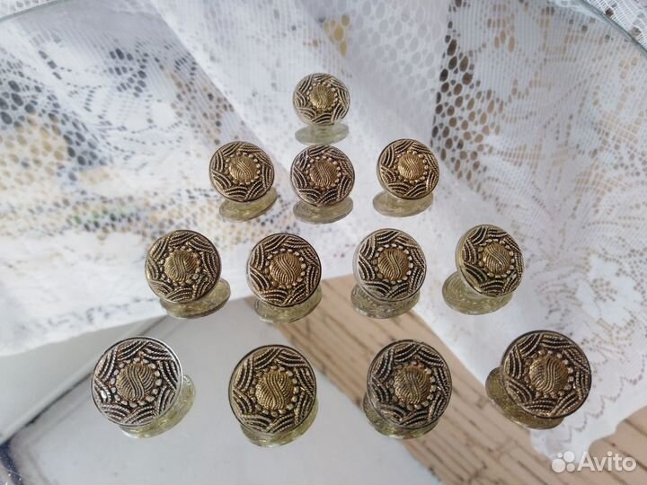 Антиквариат Пуговицы Стекло/Позолота Кол-во12 штук