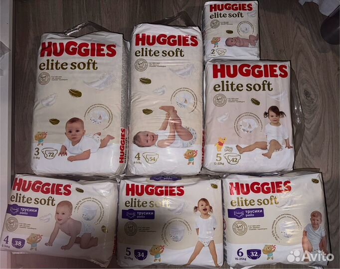 Подгузники трусики huggies elite soft 2,3,4,5,6