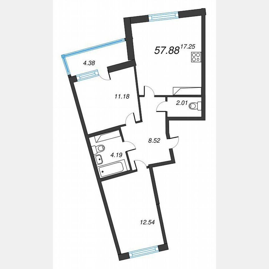 2-к. квартира, 60,1 м², 18/22 эт.