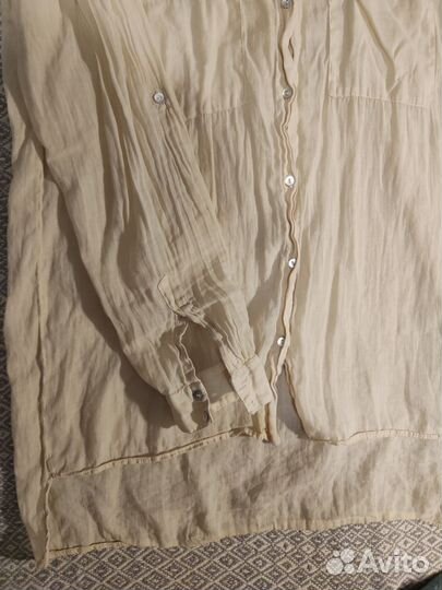 Бежевая льняная рубашка Zara. Размер M