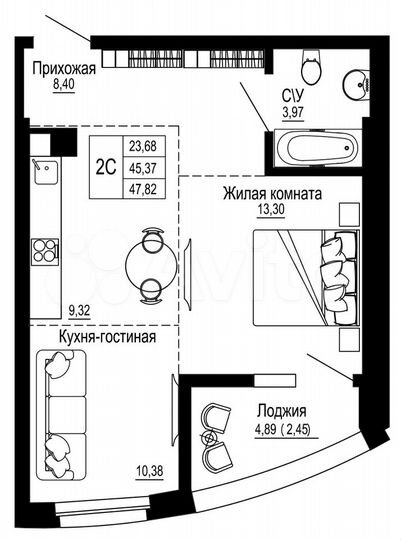 2-к. квартира, 48 м², 4/26 эт.