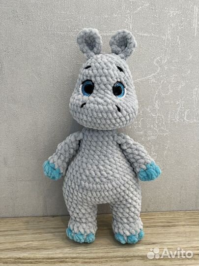 Игрушка вязаная Малыш бегемотик Ручная работа