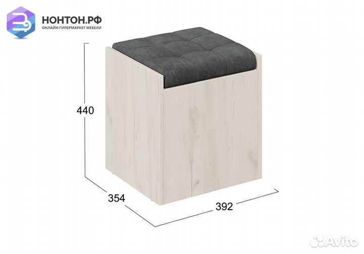 Пуф Форест дуб крафт белый / велюр серый
