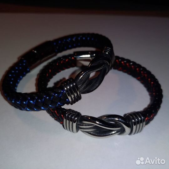 Мужской кожаный браслет узел