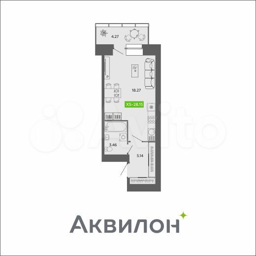 Квартира-студия, 28,2 м², 2/11 эт.