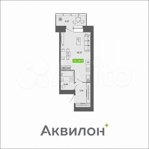 Квартира-студия, 28,2 м², 2/11 эт.