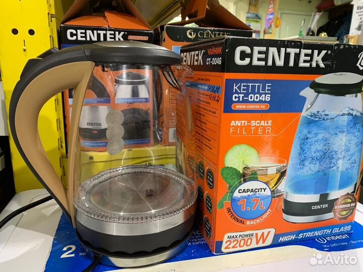 Чайник электрический Centek стекло 1.7 л 2200 Вт