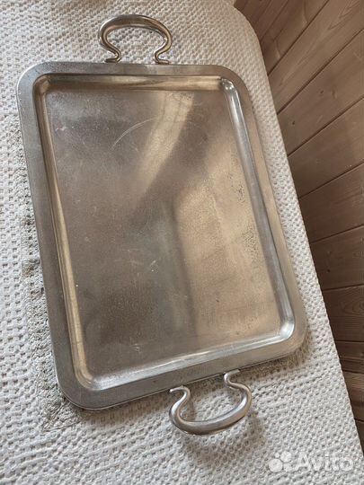 Антикварный большой поднос медь серебрение Испания