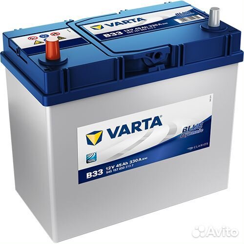 Аккумулятор 45Ah Varta 330A b33 прямой узкая клемм