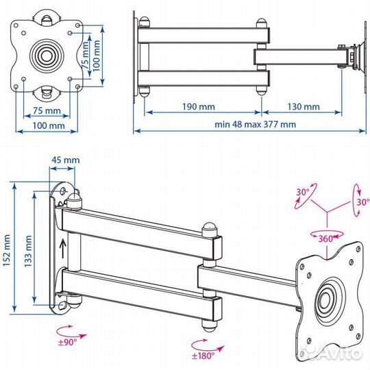 Кронштейн наклонно-поворотный Kromax #228477