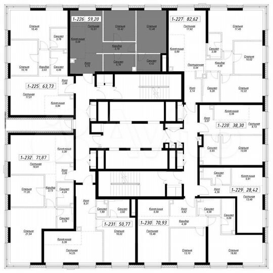 2-к. квартира, 58,9 м², 30/43 эт.