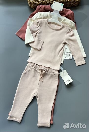 Лонгслив в рубчик для девочки, брюки C&A 74 80 86