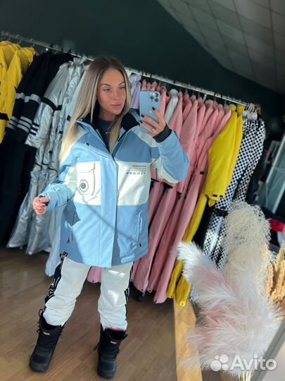 Куртка горнолыжная с подогревом голуб/бел