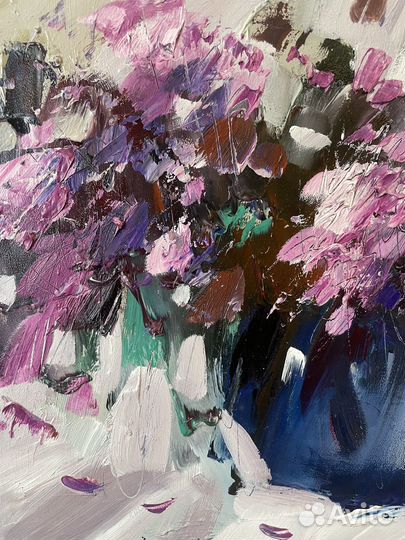 Букет из сирени картина маслом цветы 20*30см
