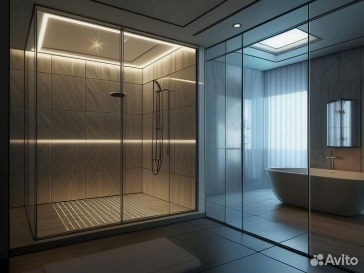 Душевые стеклянные перегородки с установкой