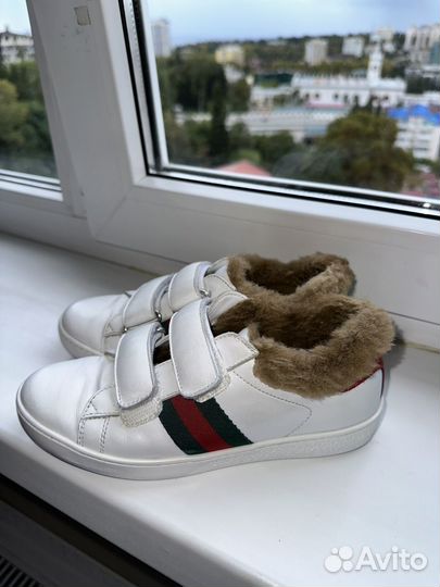 Gucci кеды с мехом, оригинал