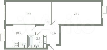 2-к. квартира, 60,6 м², 9/9 эт.