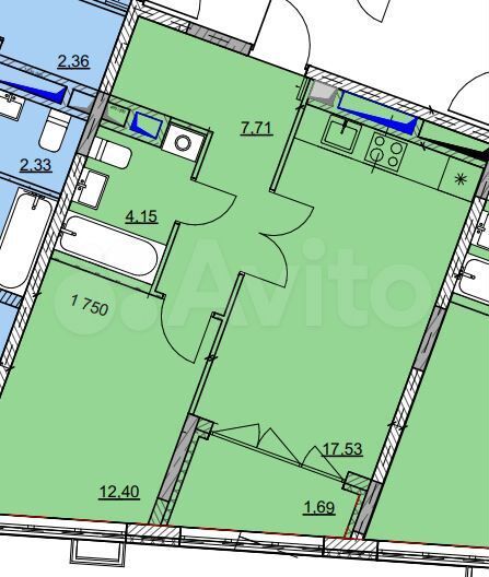1-к. квартира, 43,5 м², 7/16 эт.