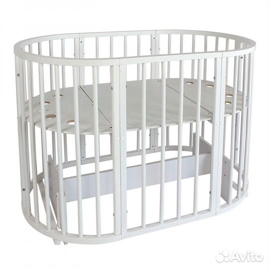 Детская круглая овальная кроватка 7в1 с маятником
