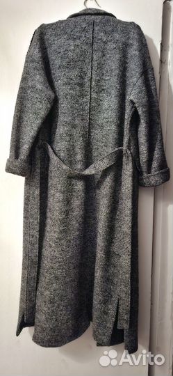 Пальто темно-серое длинное с поясом прямое