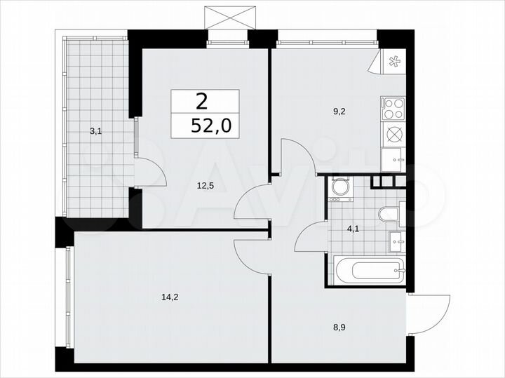 2-к. квартира, 52 м², 13/15 эт.