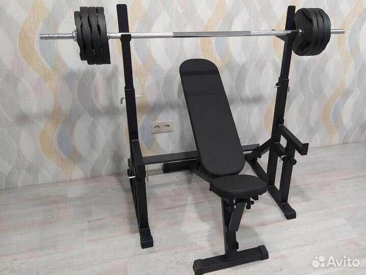 Скамья для жима + стойка с подстраховкой черная