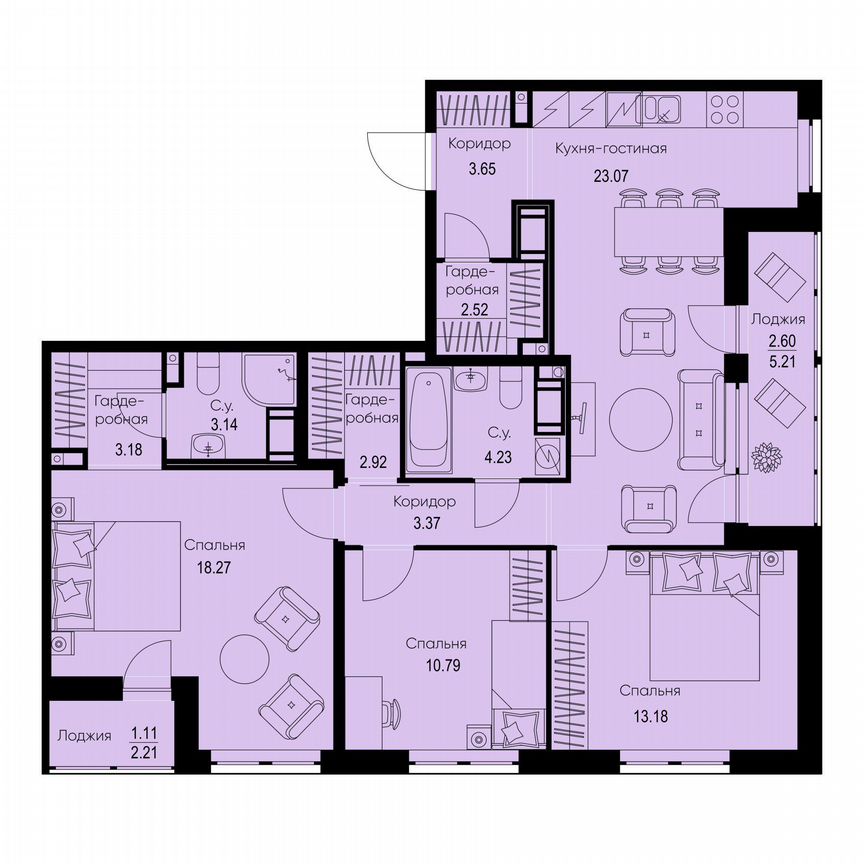 3-к. квартира, 92 м², 9/9 эт.