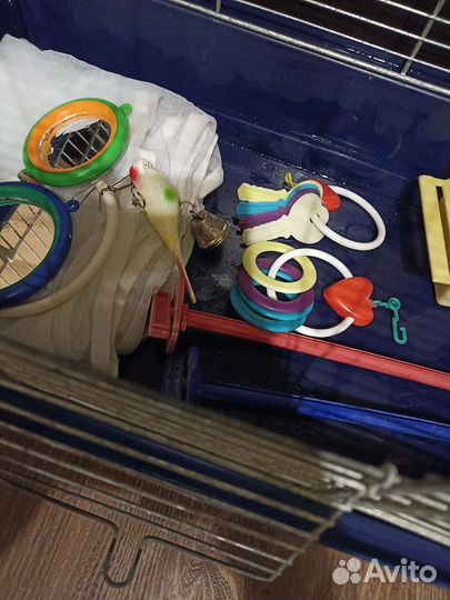 Клетка для попугая с игрушками