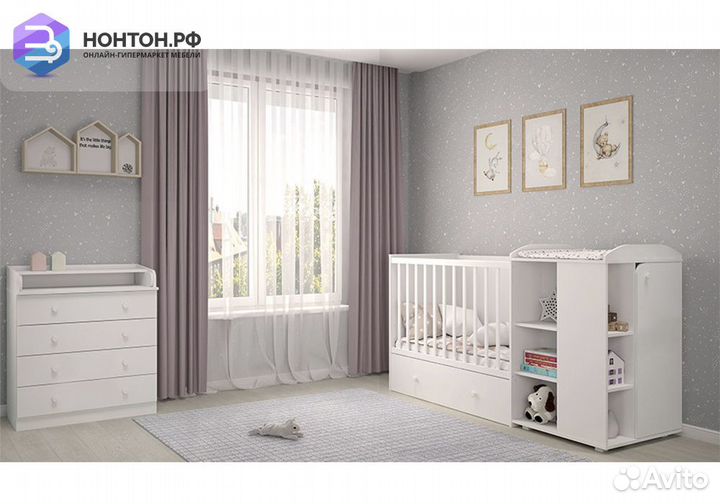 Кроватка-трансформер с комодом Ameli 800 белый