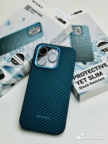 Противоударный чехол Pitaka на iPhone 15 Pro синий
