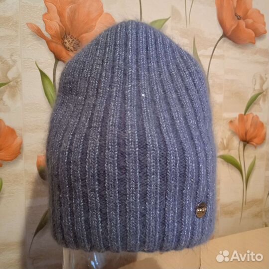 Шапка женская вязаная новая, ангора/пайетки
