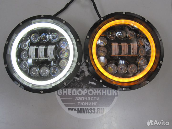 Фары диодные Нива УАЗ соты с полосой и led ободом