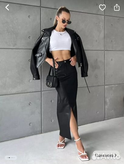 Кожаная юбка макси М