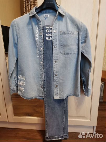 Джинсовая рубашка на мальчика, рост 152